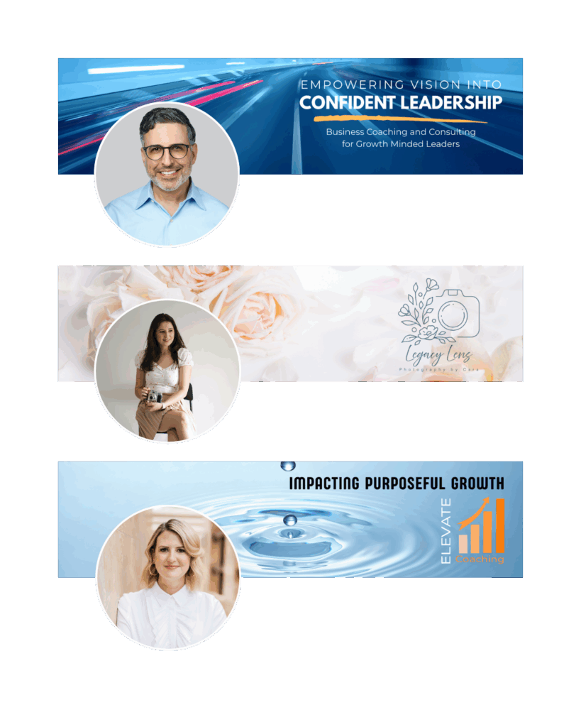 3 linked in banners for coaches and photographer